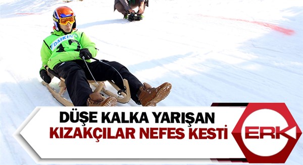 Düşe kalka yarışan kızakçılar nefes kesti