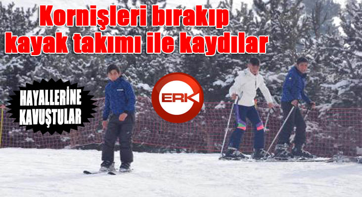 Kornişleri bırakıp, kayak takımı ile kaydılar