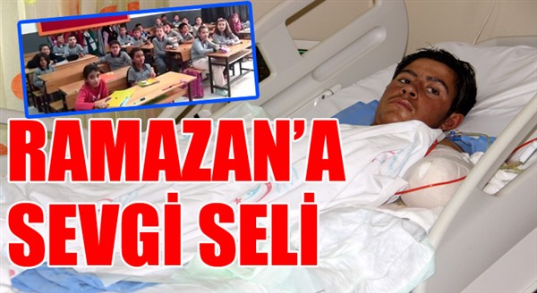 Kuşu kurtarırken kollarından olan Ramazan’a küçük öğrencilerden sevgi seli