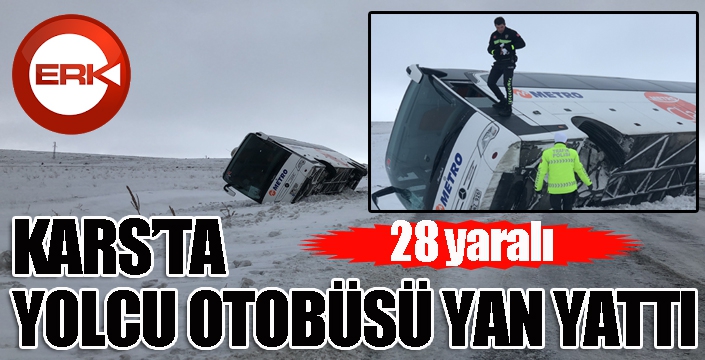 28 yolcusu bulunan otobüs kayarak yan yattı