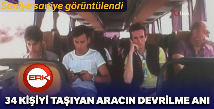 34 kişiyi taşıyan servis aracı böyle devrildi