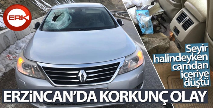 Dağdan kopan kaya parçası otomobilin camından içeri girerek sürücüyü yaraladı