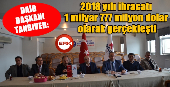 DAİB Başkanı Tanrıver: “2018 yılı ihracatı 1 milyar 777 milyon dolar olarak gerçekleşti”