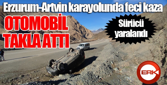 Erzurum-Artvin yolunda araç takla attı