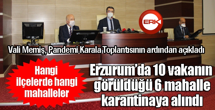Erzurum’da 10 vakanın görüldüğü 6 mahalle karantinaya alındı