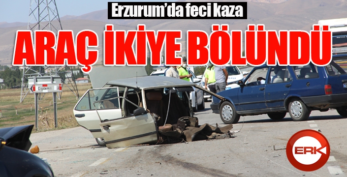 Erzurum’da feci kaza... Araç ikiye bölündü: 5 yaralı