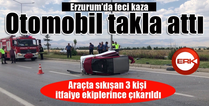 Erzurum'da feci kaza... Çarpışan otomobillerden biri takla attı: 3 yaralı...