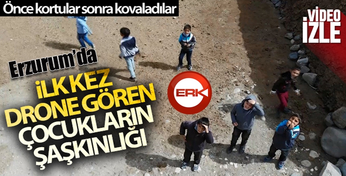 Erzurum'da ilk kez drone gören çocukların şaşkınlığı