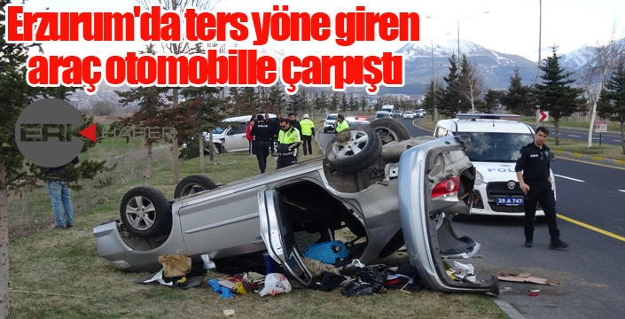 Erzurum'da ters yöne giren cip otomobille çarpıştı: 2 yaralı