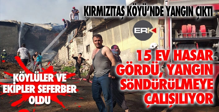 Erzurum'un Kırmızıtaş köyünde yangın... 15 evde hasar var...