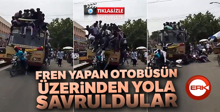 Fren yapan otobüsün üzerinden yola savruldular