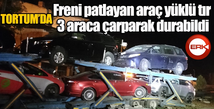 Freni patlayan araç yüklü tır, 3 araca çarparak durabildi