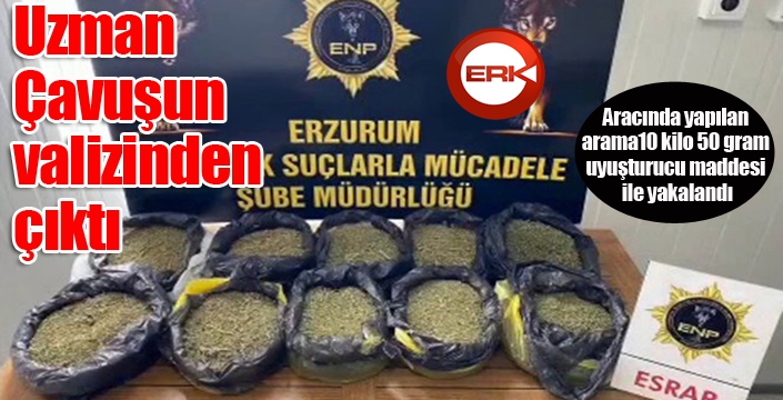 İzne çıkan uzman çavuş valiz içine sakladığı 10 kilo 50 gram uyuşturucu maddesi ile yakalandı