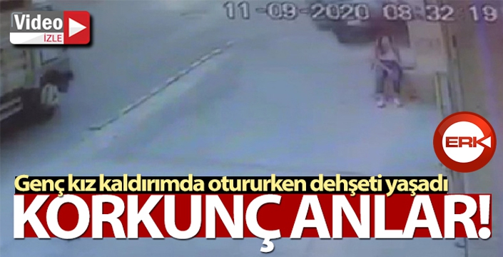 Kaldırımda oturan genç kıza otomobil çarptı, o anlar kameraya yansıdı