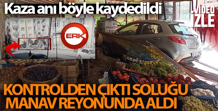 Kaza yapan otomobil marketin manav reyonuna daldı