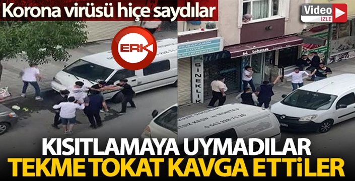 Kısıtlamaya uymayan gençlerin tekme tokat kavgası kamerada