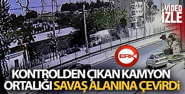 Kontrolden çıkan kamyon ortalığı savaş alanına çevirdi