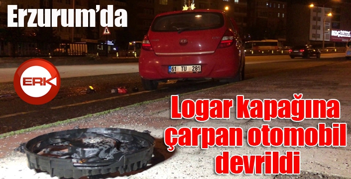 Logar kapağına çarpan otomobil devrildi: 3 yaralı