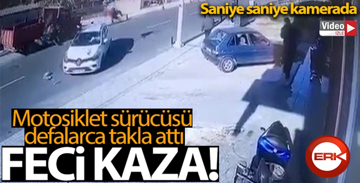 Motosiklet sürücüsünün ölümden döndüğü feci kaza kamerada