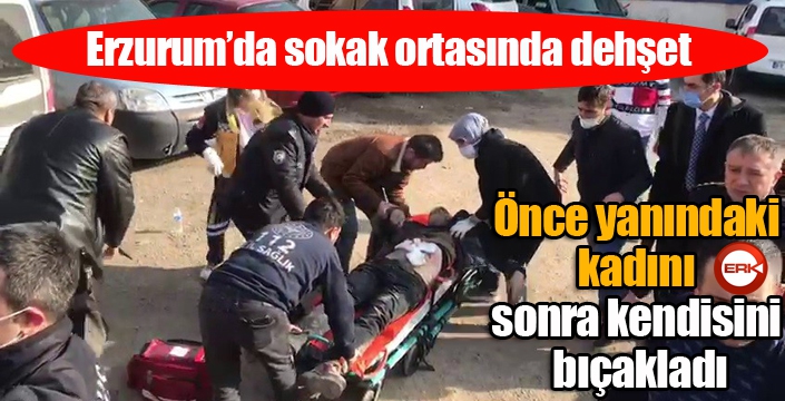 Önce yanındaki kadını, sonra kendisini bıçakladı