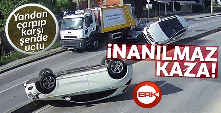 Otomobile yandan çarpıp karşı şeride uçtu: 2 yaralı