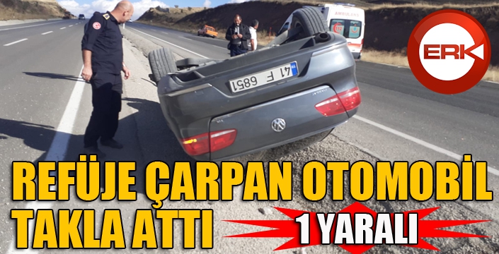 Refüje çarpan otomobil takla attı...