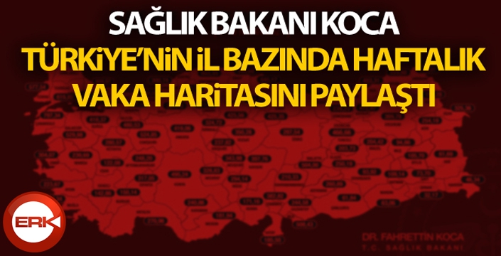 Sağlık Bakanı Koca, Türkiye'nin il bazında haftalık vaka haritasını paylaştı