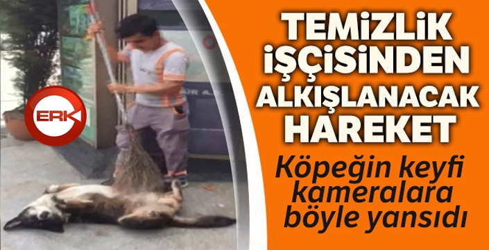 Temizlik işçisinden köpeğe masaj