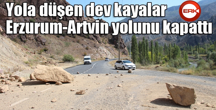 Yola düşen dev kayalar yolu kapattı