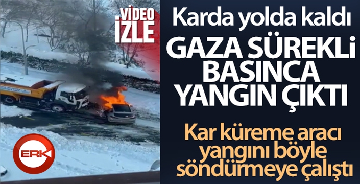 Yolda kalan sürücü gaza sürekli basınca araçta yangın çıktı