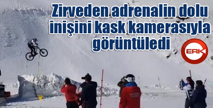 Zirveden adrenalin dolu inişini kask kamerasıyla görüntüledi